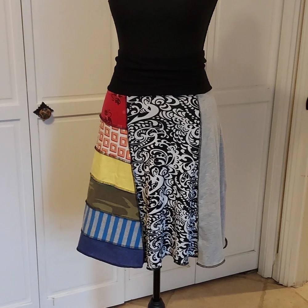 Hippie Patchwork Skirt Short Bohemian Style A line  Size S Multi Color